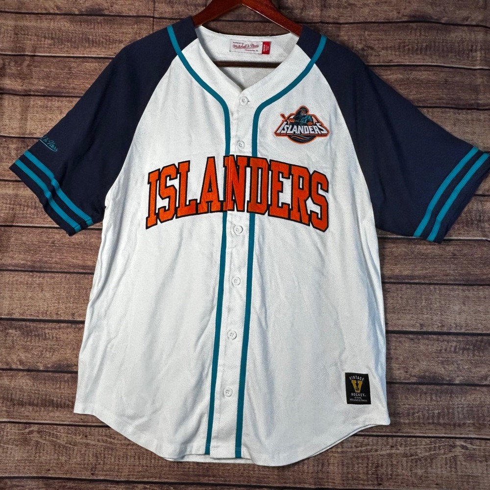 New York Islanders Jersey NHL Mitchell Ness Button Front Shirt Baseball Style M